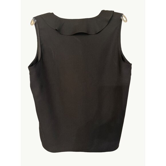 Halston Womens Black Sleeveless V Neck Blouse With Ruffle Trim Size L - Picture 2 of 4